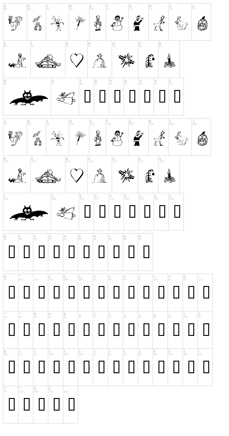 KR Silly Art font map